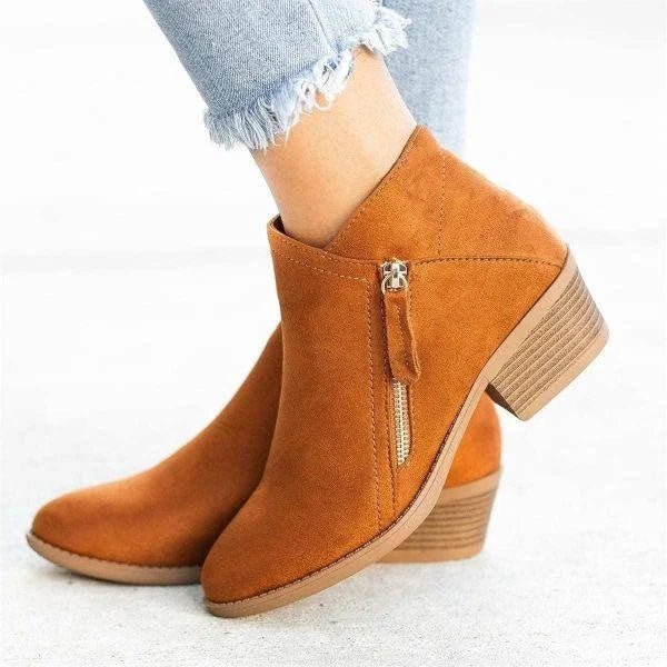Bottines Femme à Talon Bloc Fermeture Éclair Latérale Bout Pointu Casual - Hiverline