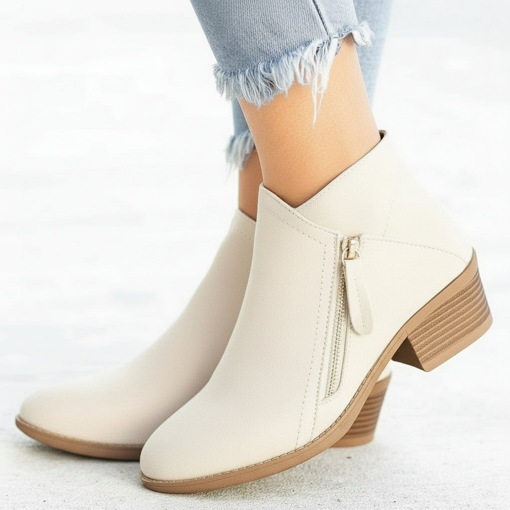 Bottines Femme à Talon Bloc Fermeture Éclair Latérale Bout Pointu Casual - Hiverline