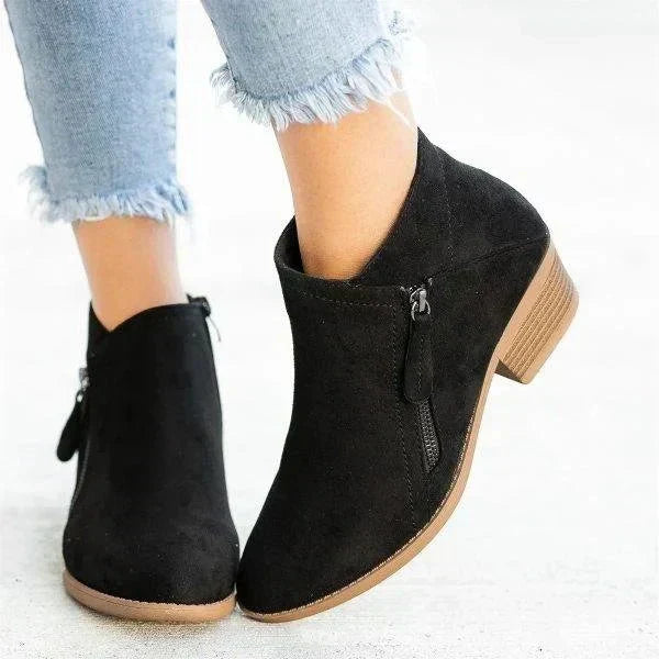 Bottines Femme à Talon Bloc Fermeture Éclair Latérale Bout Pointu Casual - Hiverline