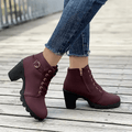 Bottines Femme à Talon Bloc Lacées avec Boucle et Fermeture Éclair Style Combat - Hiverline