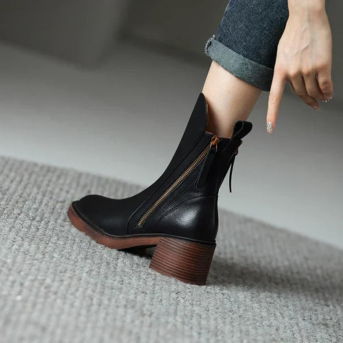 Bottines Femme à Talon Bloc Zippées Bout Rond Chelsea Style Casual Automne - Hiverline
