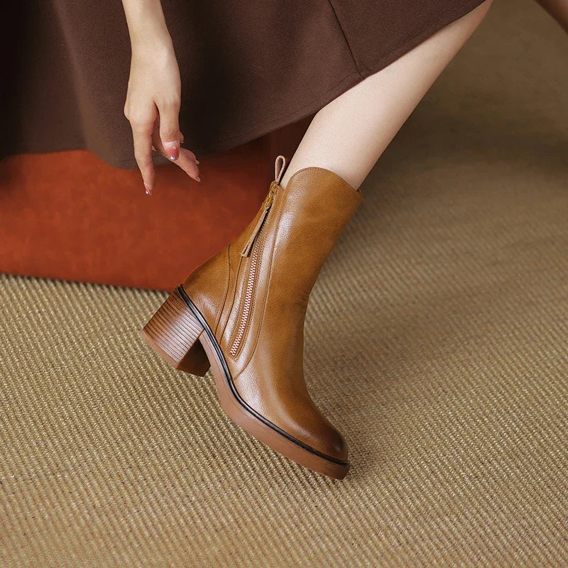 Bottines Femme à Talon Bloc Zippées Bout Rond Chelsea Style Casual Automne - Hiverline