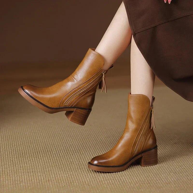 Bottines Femme à Talon Bloc Zippées Bout Rond Chelsea Style Casual Automne - Hiverline