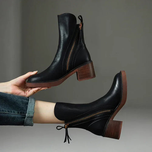 Bottines Femme à Talon Bloc Zippées Bout Rond Chelsea Style Casual Automne - Hiverline