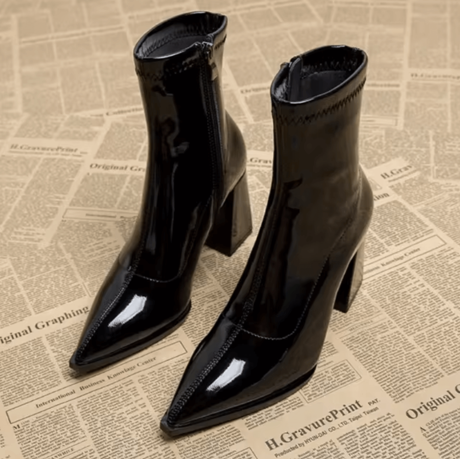 Bottines Femme à Talon Carré Bout Pointu Fermeture Éclair Mode Soirée - Hiverline