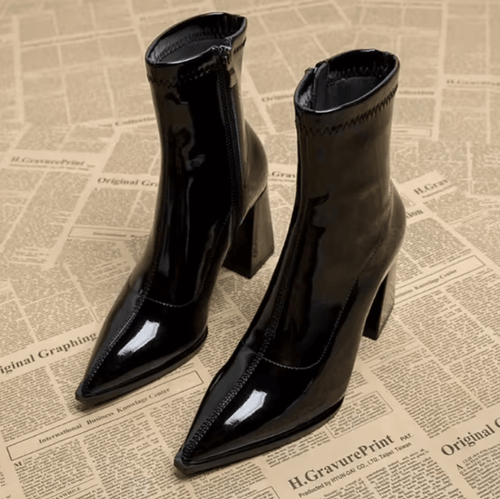 Bottines Femme à Talon Carré Bout Pointu Fermeture Éclair Mode Soirée - Hiverline