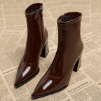 Bottines Femme à Talon Carré Bout Pointu Fermeture Éclair Mode Soirée - Hiverline