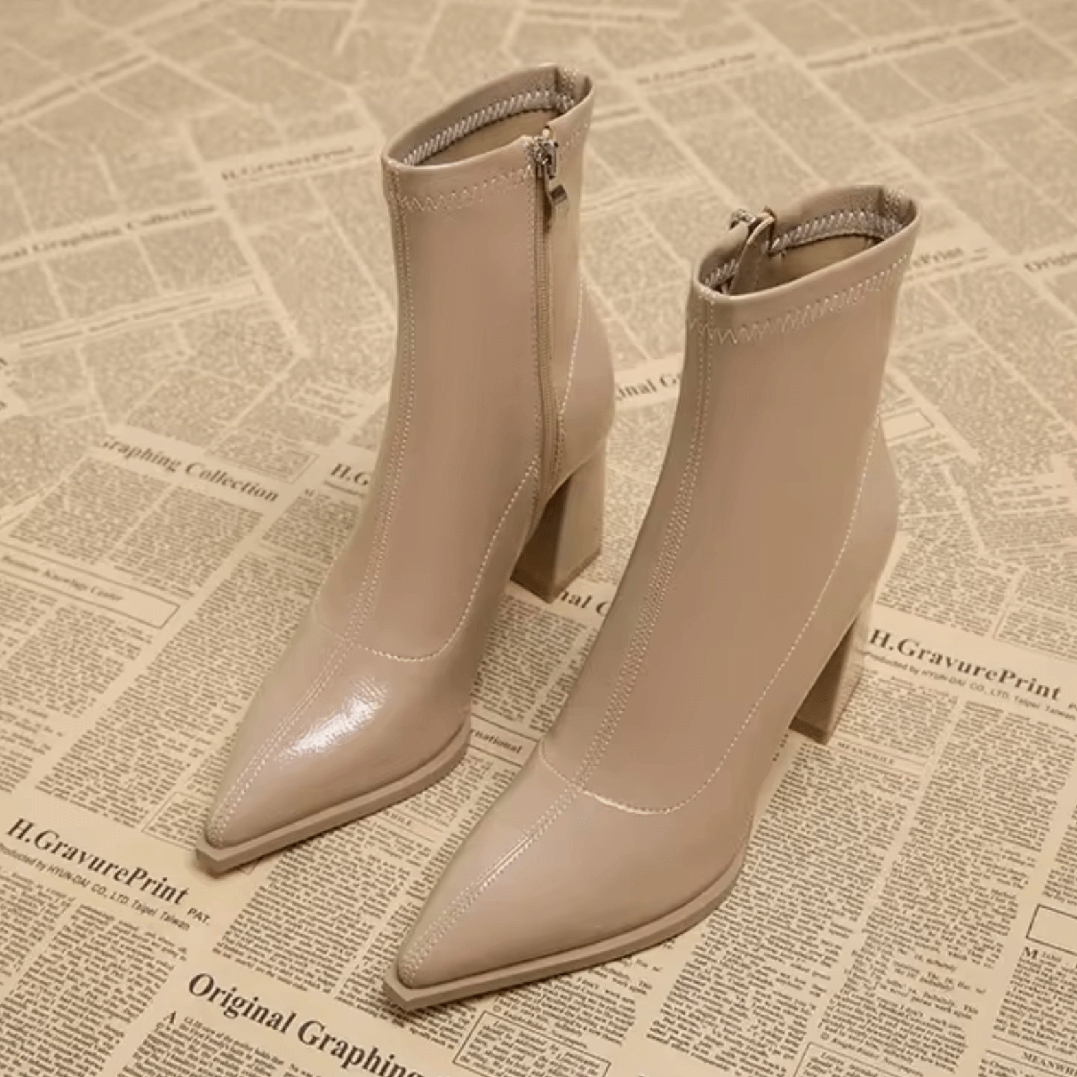 Bottines Femme à Talon Carré Bout Pointu Fermeture Éclair Mode Soirée - Hiverline