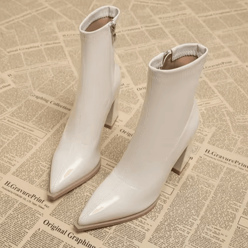 Bottines Femme à Talon Carré Bout Pointu Fermeture Éclair Mode Soirée - Hiverline