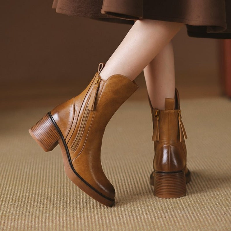 Bottines femme bout pointu talon carré fermeture éclair latérale - Hiverline