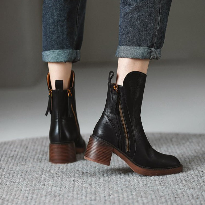 Bottines femme bout pointu talon carré fermeture éclair latérale - Hiverline