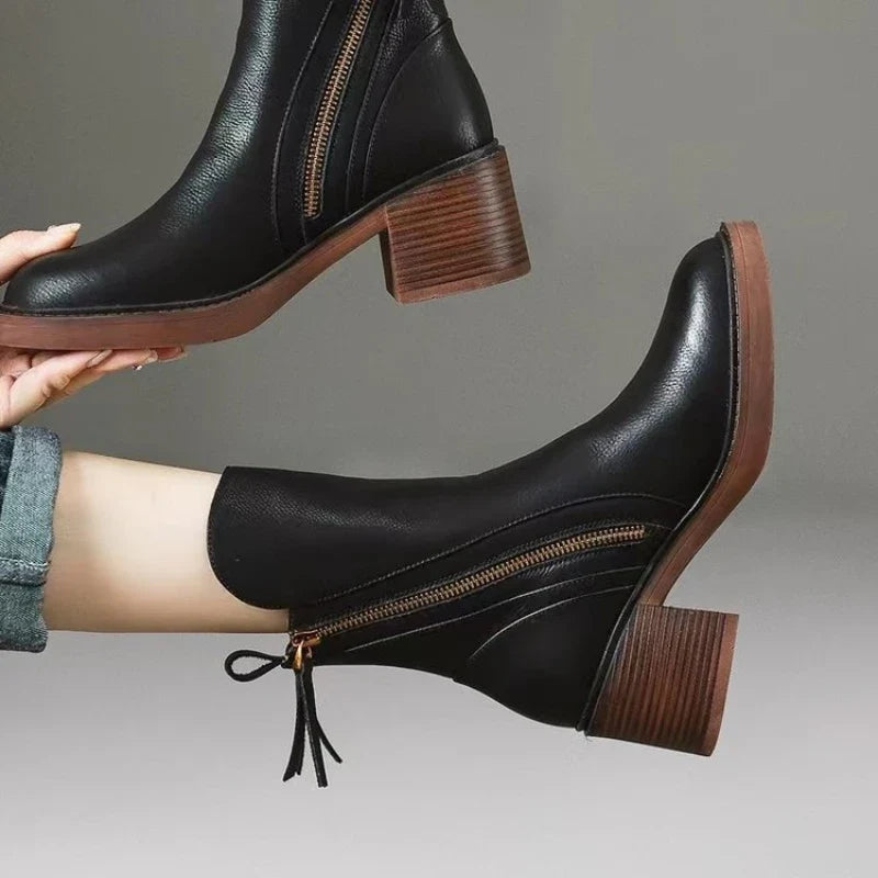 Bottines femme bout pointu talon carré fermeture éclair latérale - Hiverline