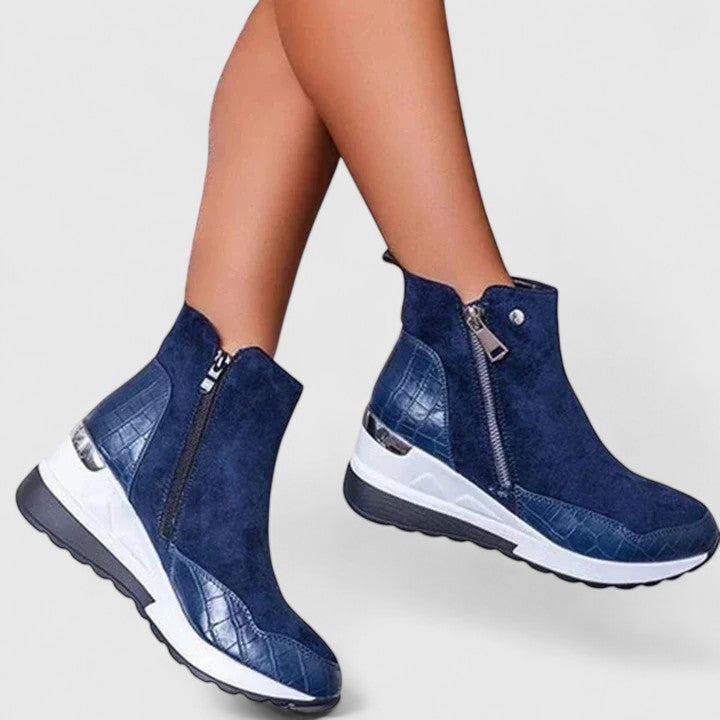 Bottines Femme Compensées Fermeture Éclair Motif Croco - Hiverline