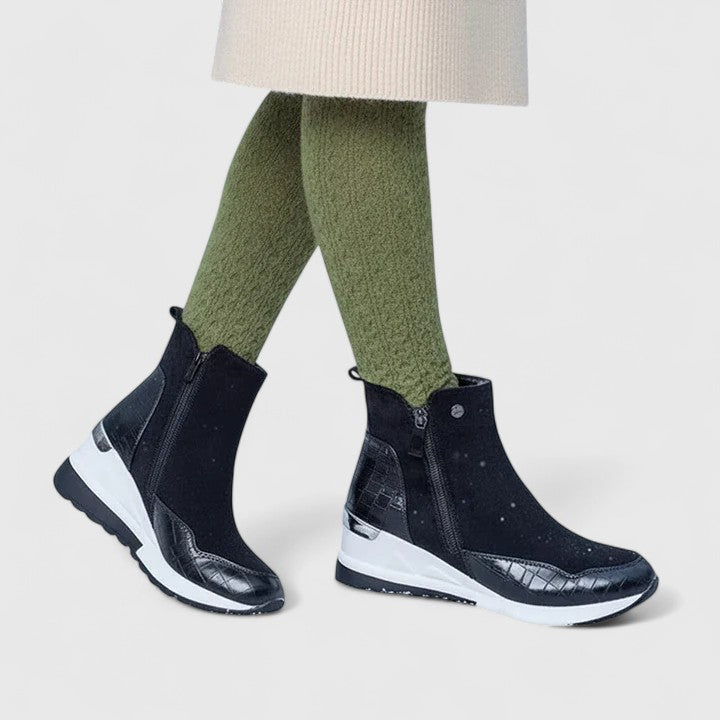 Bottines Femme Compensées Fermeture Éclair Motif Croco - Hiverline