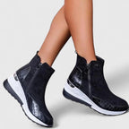 Bottines Femme Compensées Fermeture Éclair Motif Croco - Hiverline