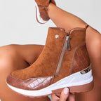Bottines Femme Compensées Fermeture Éclair Motif Croco - Hiverline
