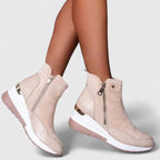 Bottines Femme Compensées Fermeture Éclair Motif Croco - Hiverline