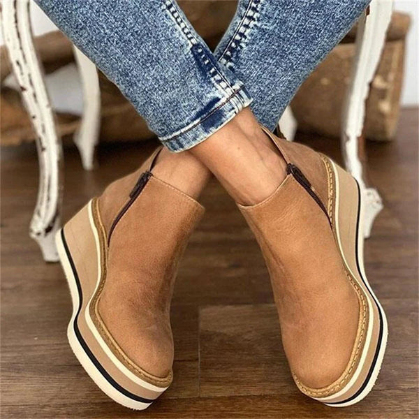 Bottines Femme Compensées Plateforme Rayée Fermeture Éclair - Hiverline