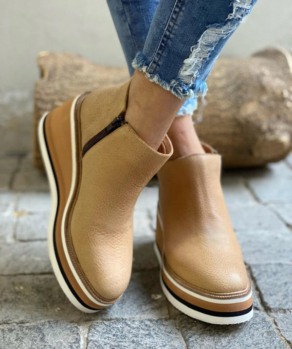Bottines Femme Compensées Plateforme Rayée Fermeture Éclair - Hiverline
