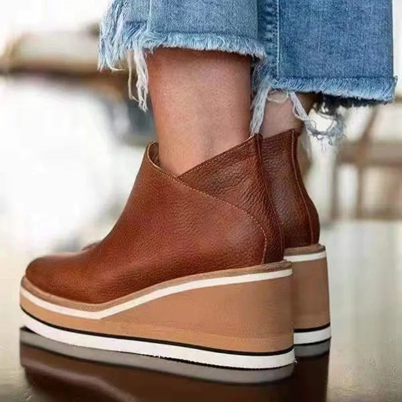 Bottines Femme Compensées Plateforme Rayée Fermeture Éclair - Hiverline