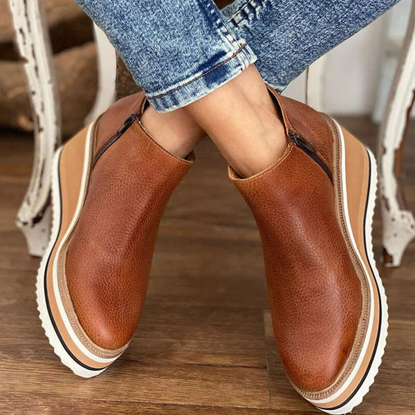 Bottines Femme Compensées Plateforme Rayée Fermeture Éclair - Hiverline