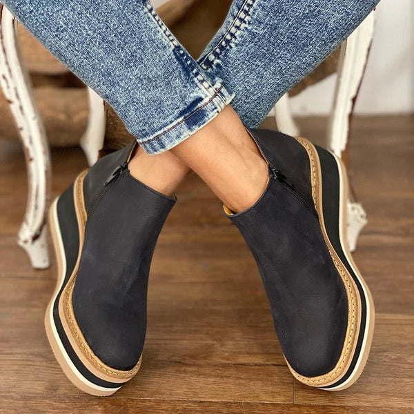 Bottines Femme Compensées Plateforme Rayée Fermeture Éclair - Hiverline