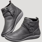Bottines Femme en Cuir à Boutons Bout Rond Semelle Confort - Hiverline