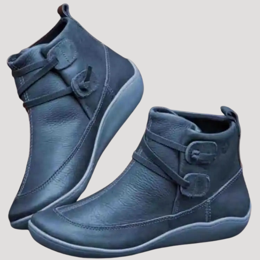 Bottines Femme en Cuir à Boutons Bout Rond Semelle Confort - Hiverline