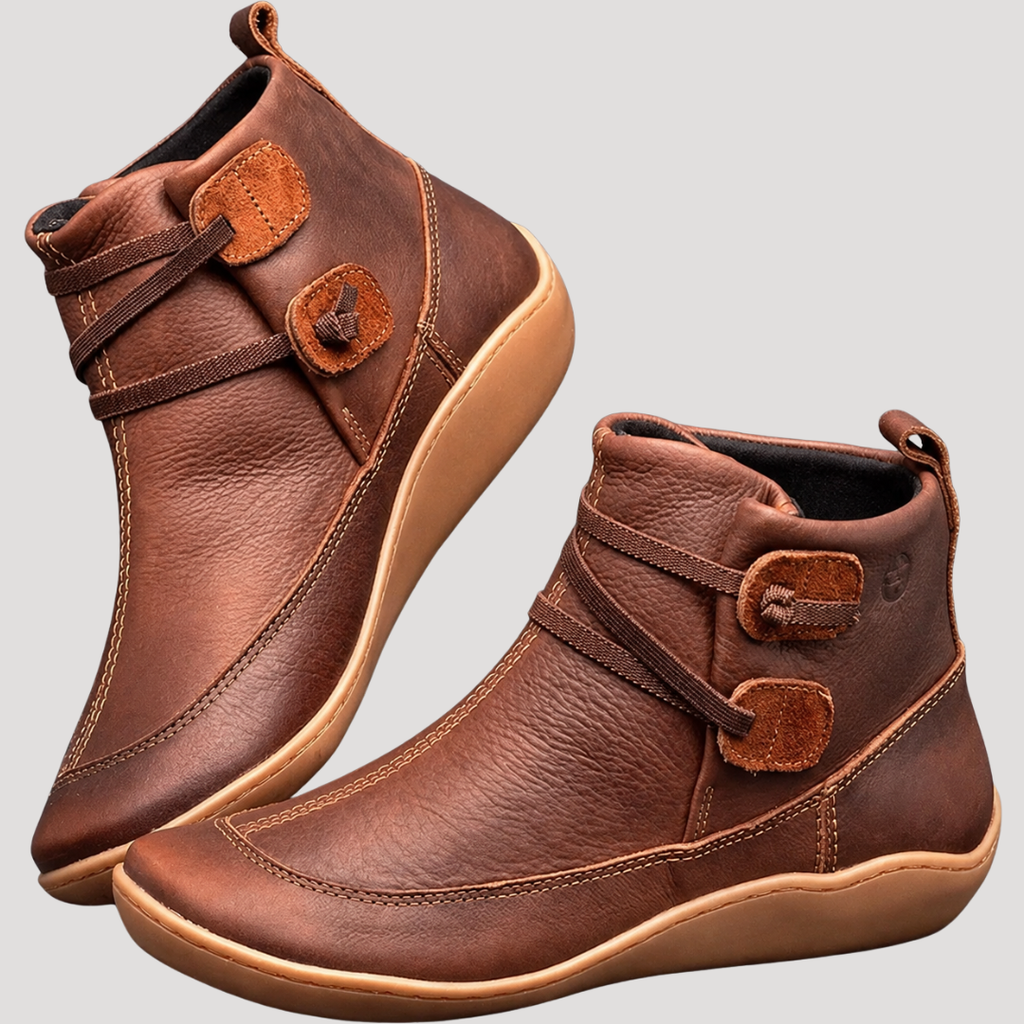 Bottines Femme en Cuir à Boutons Bout Rond Semelle Confort - Hiverline