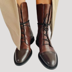 Bottines Femme en Cuir à Lacets Tige Mi-Haute Semelle Plate - Hiverline