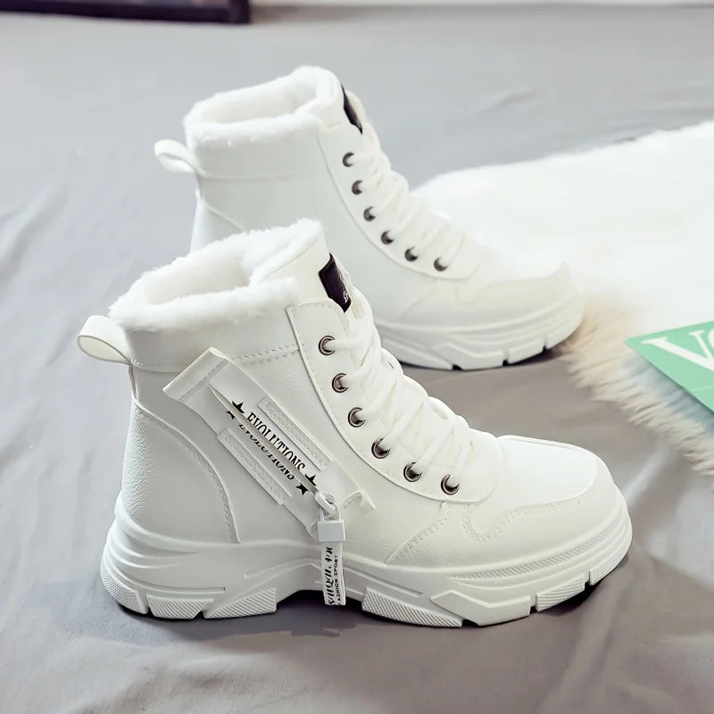 Bottines Femme Fourrées Hiver Plateforme Lacets Fermeture Éclair Mode Casual - Hiverline