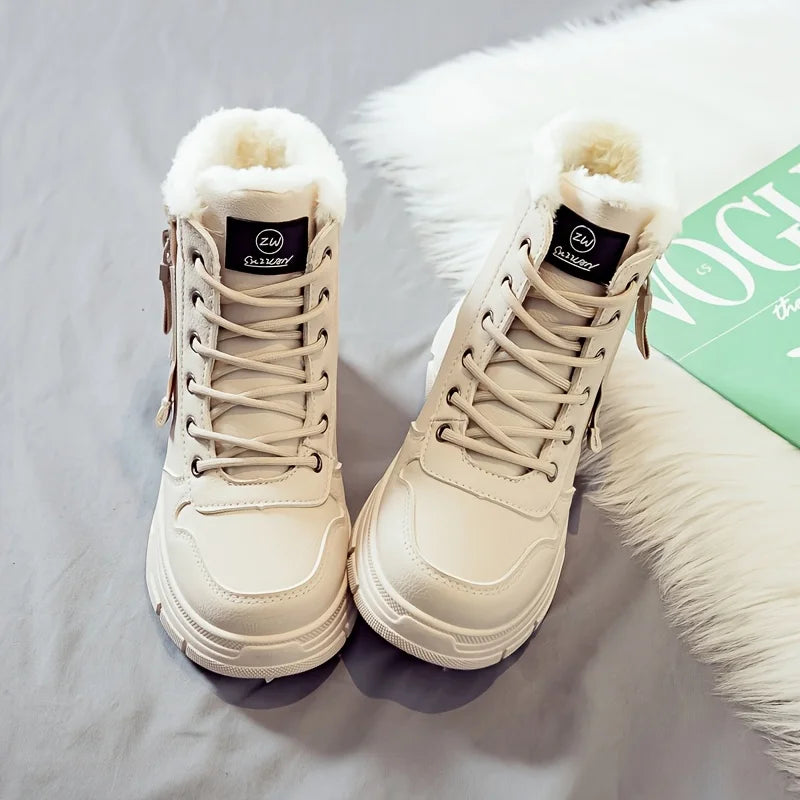 Bottines Femme Fourrées Hiver Plateforme Lacets Fermeture Éclair Mode Casual - Hiverline