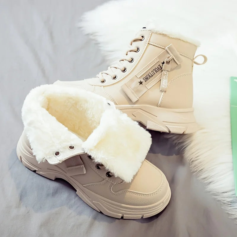 Bottines Femme Fourrées Hiver Plateforme Lacets Fermeture Éclair Mode Casual - Hiverline