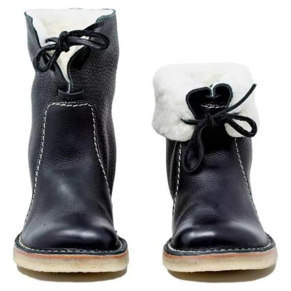 Bottines Fourrées Femme en Cuir Grainé Lacets Shearling Hiver - Hiverline