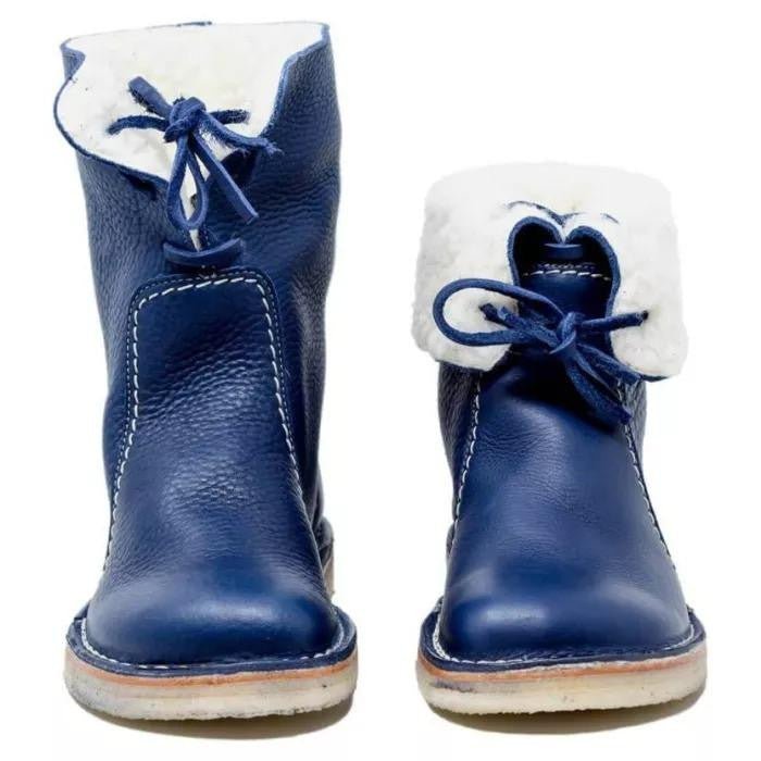 Bottines Fourrées Femme en Cuir Grainé Lacets Shearling Hiver - Hiverline