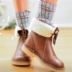 Bottines Fourrées Femme en Cuir Grainé Lacets Shearling Hiver - Hiverline