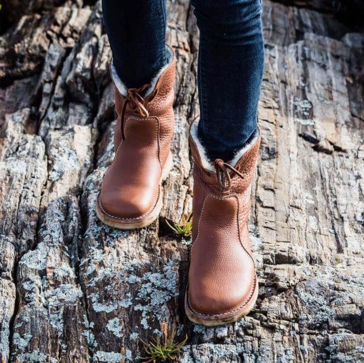 Bottines Fourrées Femme en Cuir Grainé Lacets Shearling Hiver - Hiverline