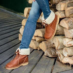 Bottines Fourrées Femme en Cuir Grainé Lacets Shearling Hiver - Hiverline