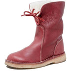 Bottines Fourrées Femme en Cuir Grainé Lacets Shearling Hiver - Hiverline