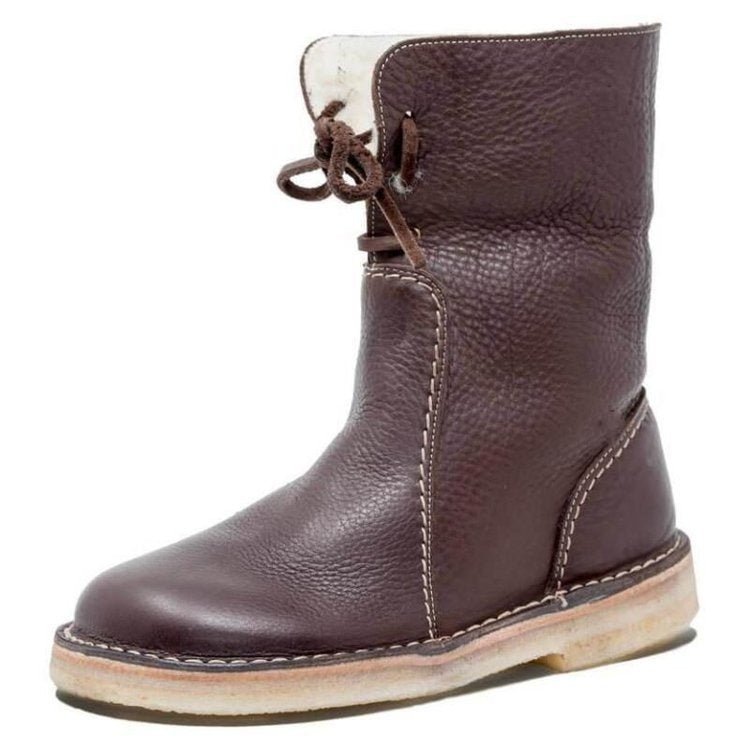 Bottines Fourrées Femme en Cuir Grainé Lacets Shearling Hiver - Hiverline