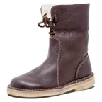 Bottines Fourrées Femme en Cuir Grainé Lacets Shearling Hiver - Hiverline