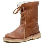 Bottines Fourrées Femme en Cuir Grainé Lacets Shearling Hiver - Hiverline