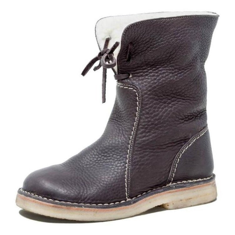 Bottines Fourrées Femme en Cuir Grainé Lacets Shearling Hiver - Hiverline