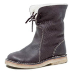 Bottines Fourrées Femme en Cuir Grainé Lacets Shearling Hiver - Hiverline