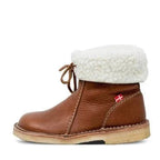 Bottines Fourrées Femme en Cuir Grainé Lacets Shearling Hiver - Hiverline