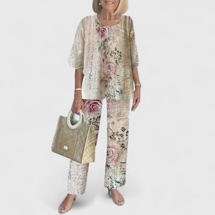 Ensemble Sophistiqué Femme en Deux Pièces Blouse Décontractée Pantalon Large Élégant Quotidien – Martha
