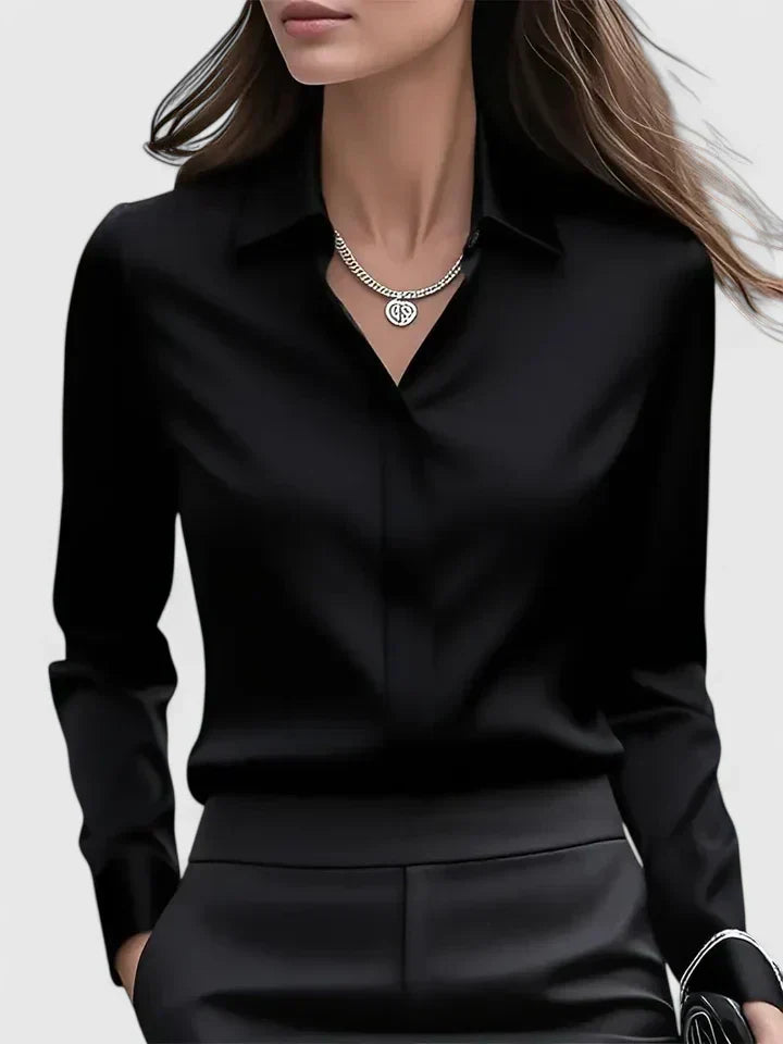 Haut élégant à col boutonné pour femmes à manches longues, coupe décontractée, polyvalent et chic – Melvaya