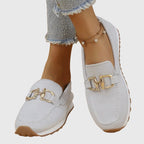 Atmungsaktive orthopädische Mokassins für Damen, zweifarbige goldene Details, leichtes Slip-On – Susana