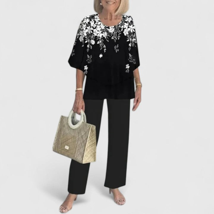Ensemble Sophistiqué Femme en Deux Pièces Blouse Décontractée Pantalon Large Élégant Quotidien – Martha