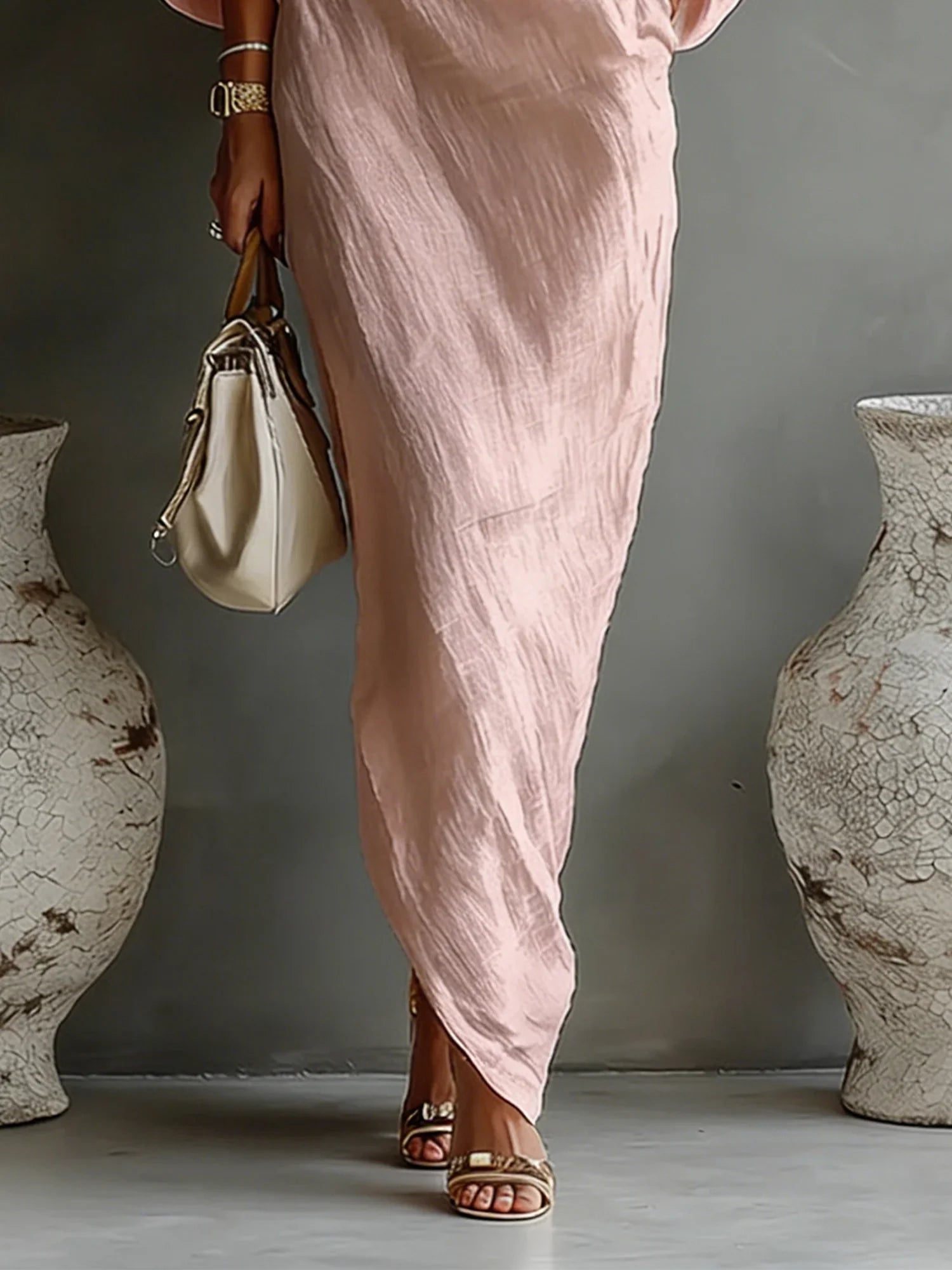 Vestido largo de lino y algodón con mangas abullonadas, silueta casual para mujer, formal, boda, elegante, playa, resort, diario, verano – Solène